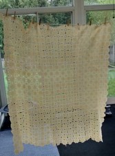 Vintage Hand Made Crochet Lace Square Tablecloth 60" Ivory Cotton