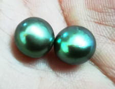 Pair of 11-12mm Natural South Sea Genuine green Round Loose Pearl Undrilled 33