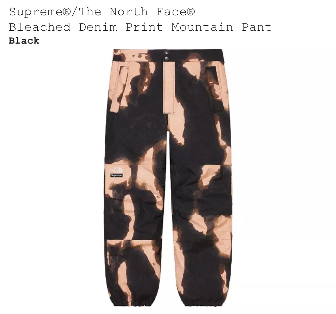 New Supreme® x The North Face® Bleached Denim Print Mountain Pant Sz Small  FW21