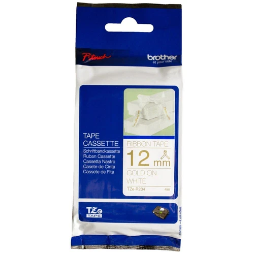 ORIGINAL BROTHER TZE R234 P-touch Gold on White Or Blanc Ribbon 12mm X 4M Ruban 