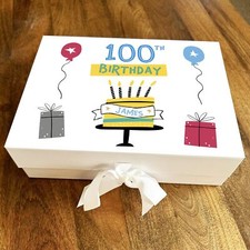 Cake Party Yellow Any Age 100th Personalised Keepsake Birthday Gift Box