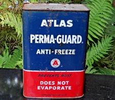 Vintage Atlas Perma-Guard Antifreeze Metal One Gallon Can - Gas Oil Advertising