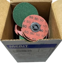 Merit 3" Quick Change Sanding Discs 50 Grit TP|Type I Zirconia Alumina 50pk