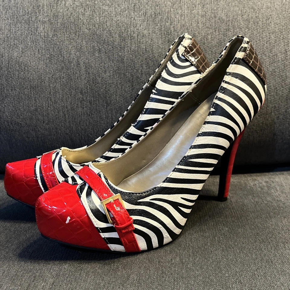 Zapatos de tacón de plataforma QUPID a rayas rojas Stilleto talla 8,5 Foto 2 de 4