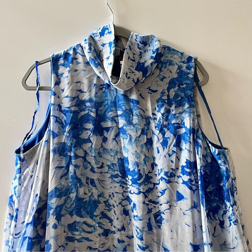 Eliza J Royal Blue Sheath Halter Dress w Floral Print Chiffon Overlay size 18W - Image 3 of 4