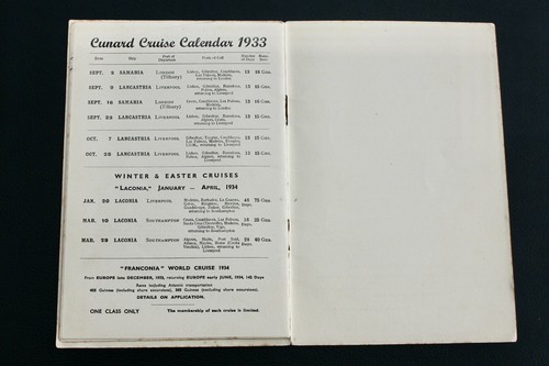 CUNARD WHITE STAR LINE LANCASTRIA BEAUTIFULLY ILLUSTRATED PASSENGER LIST C-1933 - Picture 6 of 6
