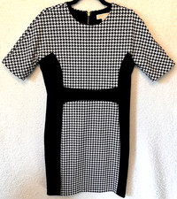 Michael Kors Dress 10 Houndstooth Sheath White Black Short Sleeve
