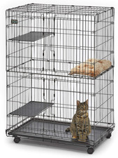 Folding Metal Indoor Cat Playpen, Cage Includes Locking Wheels, 3 Platforms, Rem