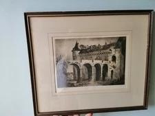 George Huardel-Bly "Le Chateau-Dieppe" ca. 1920 Pencil Signed Etching Lithograph