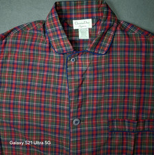 Christian Dior Men's M Regular Plaid Collared Button-Front Pajama Top Pockets