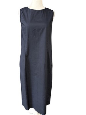 Purdey Dress Womens 36 Blue Cotton Shift Sleeveless Tank Midi Pockets Workwear