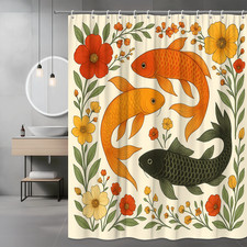 Colorful Fish Floral Shower Curtain - Decorative Bathroom Home Decor