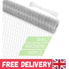 Chicken Wire, 43CM X 5M Chicken Wire Mesh Roll, Galvanized Hexagonal Wire 3.40 per metre