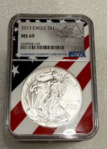 2013 Silver Eagle NGC MS 69 ~  Rare Flag Label ~ PRISTINE ~ NO SPOTS  (102)