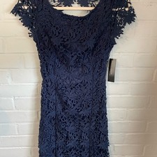 Lulus Navy Blue Lace Cap Sleeve Open Back Cocktail Dress Size S
