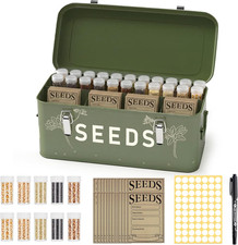 Orionstar Metal Seed Storage Organizer Box with 30 Bottles, 4-Compartment