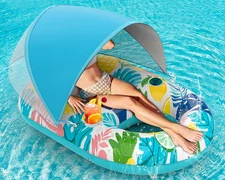 Inflatable Pool Floats Adult with Canopy, XL Pool Chair Lounge Float Raft Hea...