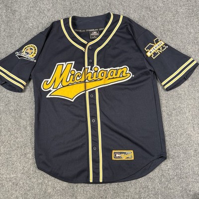   Michigan Wolverines Baseball Jersey Mens M Navy Blue Colosseum Fully Stitched