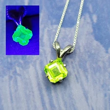 Sterling LuAG Necklace UV Lutetium Aluminum Garnet 2.5ct 925 Silver Asscher Cut