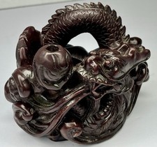 Vintage Hand Carved Red Resin Dragon Figure Incense Candle Holder Trinket Bowl