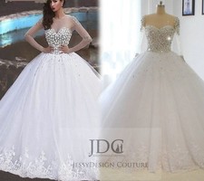 Princess Ball Gown Bridal Gown Wedding Dress 32-60 Plus Size Long Sleeve Crystal