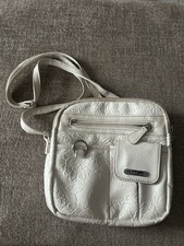 MultiSac Zippy Crossbody Bag White Floral Embossed Logo Plate Zip Pockets