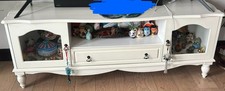 White Freestanding TV Stand Wood/Glass, 2 Doors, 1 Drawer, 1 Shelf Storage