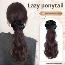 Black Hair Clip wig Korean Style Layered Curly Ponytail Low Tie Ponytail]