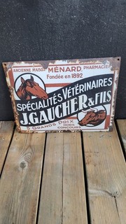 RARE ancienneplaque émaillée Ménard rectangulaire Spécialités vétérinaires 1900