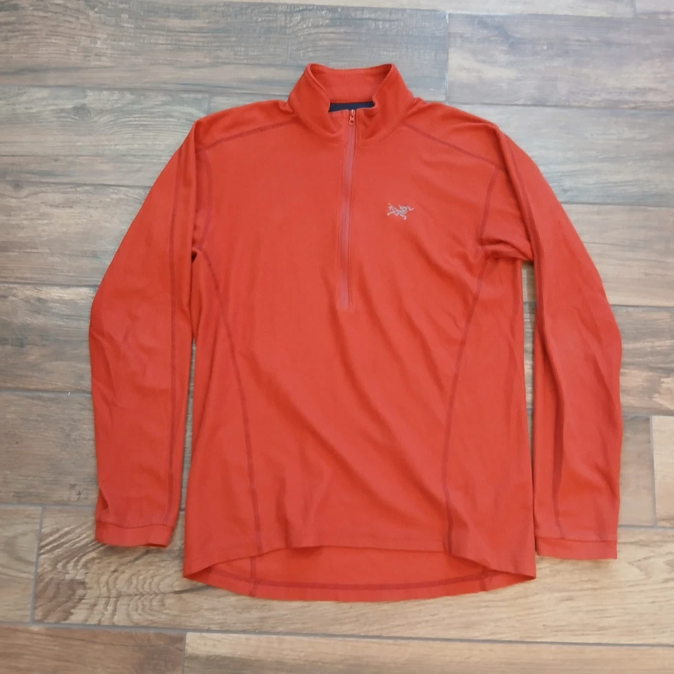 Arcteryx Pullover Mens Medium Orange Delta Waffle Fleece Hiking Outdoors Hike - Image 2 of 4