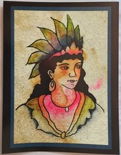 1910s antique tom thomas berg tattoo flash s.f., ca indian maiden 11x14 print