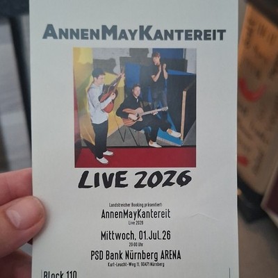 AnnenMayKantereit Konzertticket 01.07.2026 PSD Bank Nürnberg ARENA Block 110