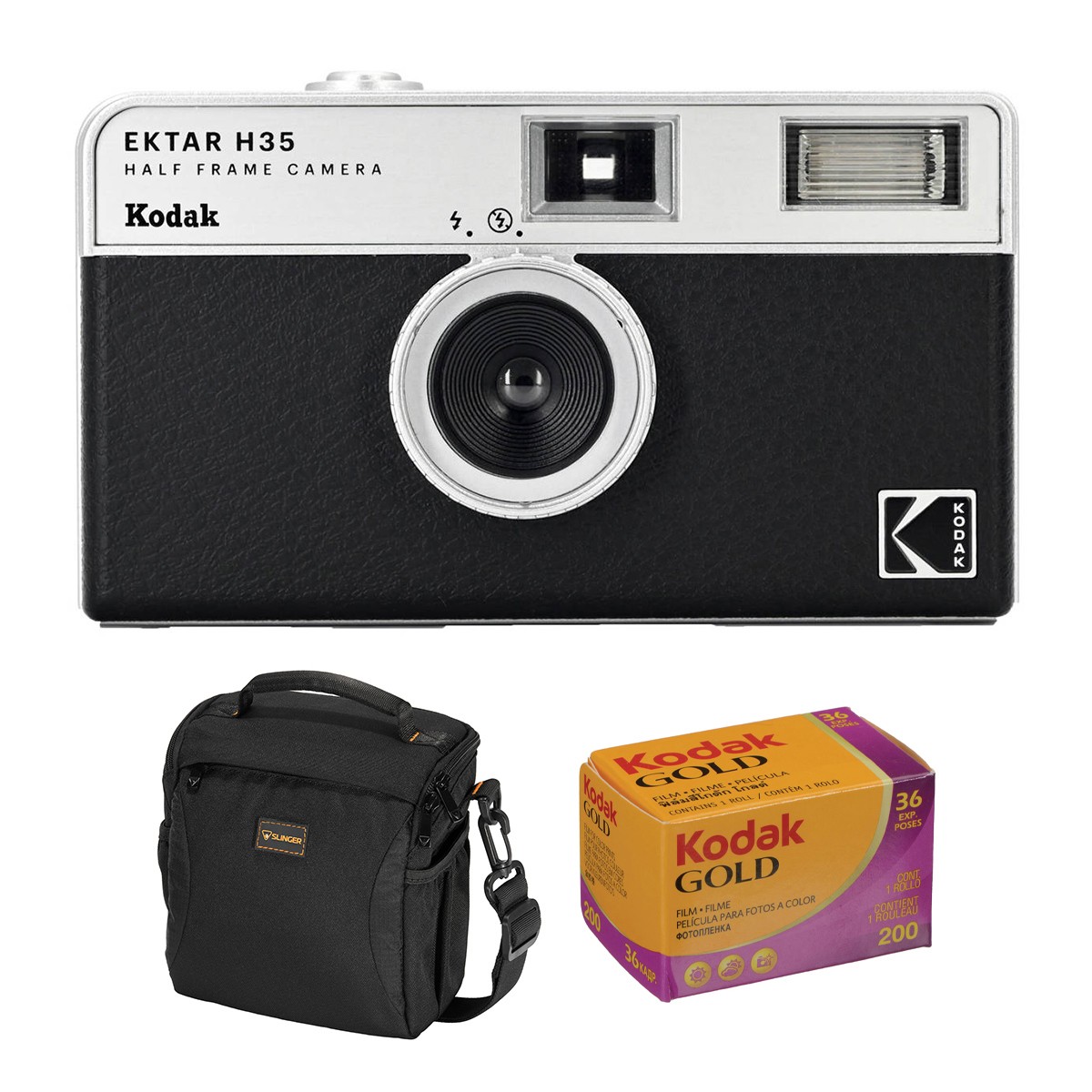 Kodak EKTAR H35 Half Frame Film Camera, Black, Bundle with