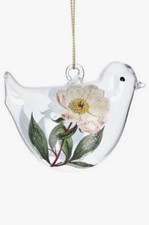 Gisela Graham White Flower Glass Bird Hanging Bauble