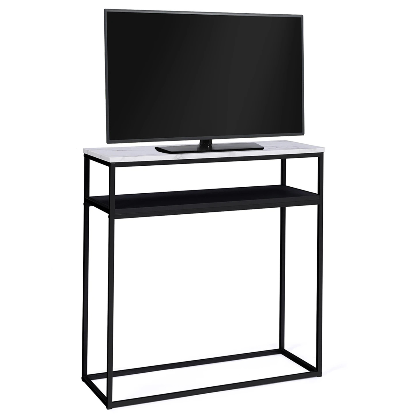 Console double ALASKA effet marbre table d'appoint bois noir et métal - 3