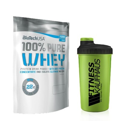 (38,50 EUR/kg) Biotech USA 100% Pure Whey 1000g Protein + Fitnesskaufhaus Shaker