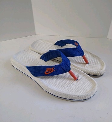 Vintage 80s NIKE Waffle Sole Sandals Thong Flip Flops Taiwan Sz L White Blue 