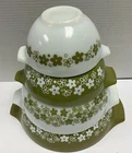 Vintage Pyrex Spring Blossom/Crazy Daisy Nesting Mixing Bowl Set 441-444 Green