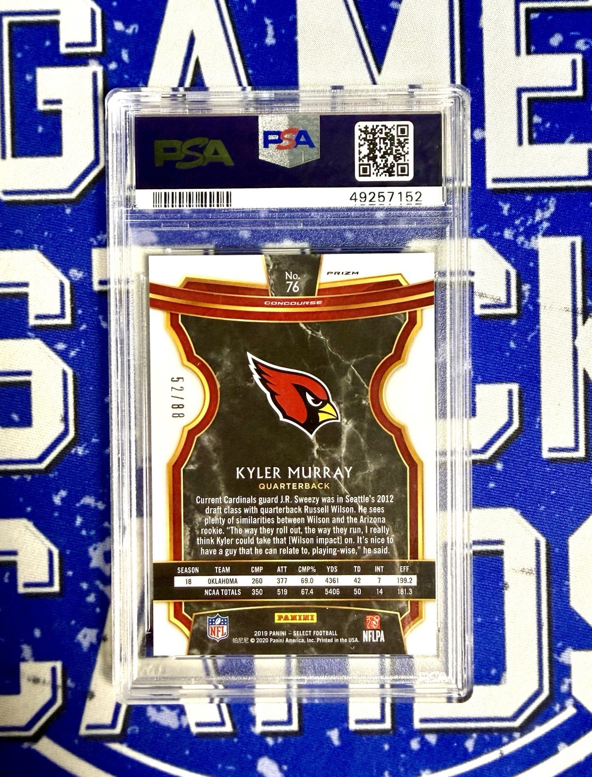 2019 Select Kyler Murray Rookie Dragon Scale #’d /88 PSA 10 view 2