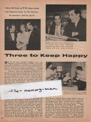 Marty McNeeley WJR Cleveland 1956 Picture Article Clipping Page Ed Sullivan