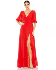 NWT IEENA MAC DUGGAL Faux Wrap Ruffle Trim A Line Gown Red Size 8 Style 55867
