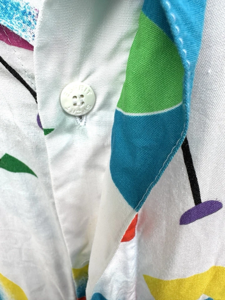 Camisa masculina branca vintage anos 80 Esprit Sport rayon estampa abstrata Memphis M” - Imagem 2 de 4