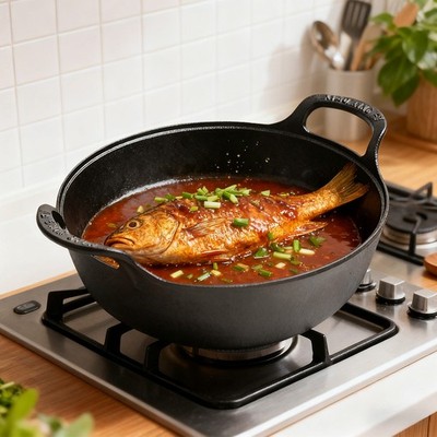 Gusseisen Wok - 24/30cm - Wokpfanne Gusspfanne Grillpfanne Eisenpfanne Induktion