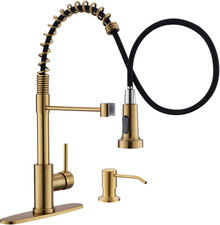 GIMILI Brushed Gold Kitchen Faucet with Soap Dispenser, Commercial Single Handle