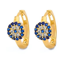 NEW 14K YELLOW GOLD EVIL EYE HUGGIES EARRINGS