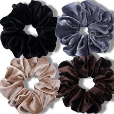 4 PCS Extra Large Scrunchies Women Thick Hair Velvet Jumbo XL 6 Inch Neutral