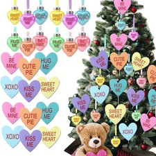 24pc Valentines Day Tree Ornaments XL Candy Hearts Love Message Hanging Decor