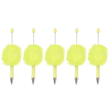 5Pcs Fluffy Beadable Pens, Plastic Bead Pen for DIY Beads, Candy Yellow