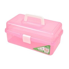 Art Storage Box Craft Organizer 13 Inch 3 Layer Folding Tool Case Pink Clear