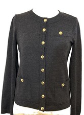 Pendleton Womens Dark Gray Merino Wool Cardigan Sweater Gold Button Career Med